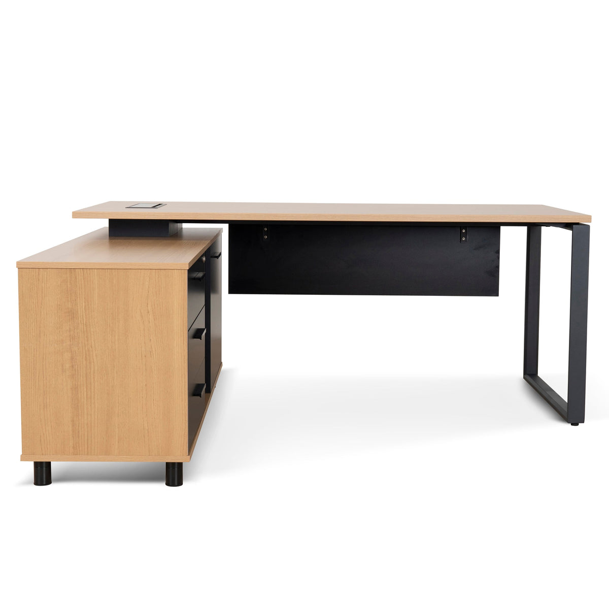 Halo 1.8m Executive Desk with Left Return – Natural, Black Legs – view 2
