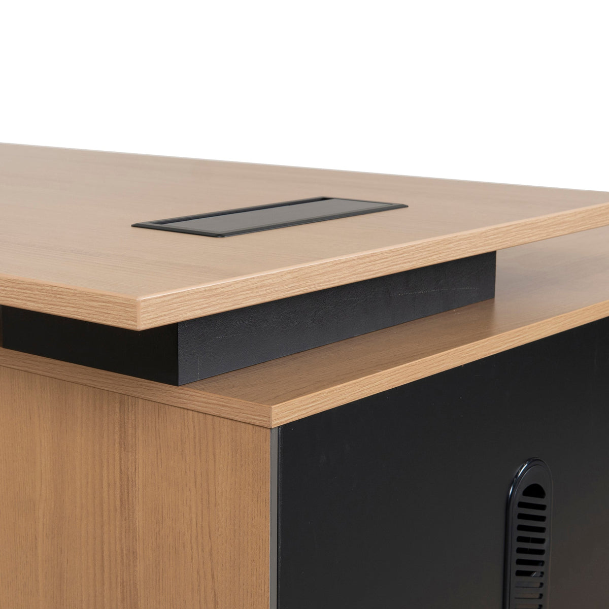 Halo 1.8m Executive Desk with Left Return – Natural, Black Legs – view 20