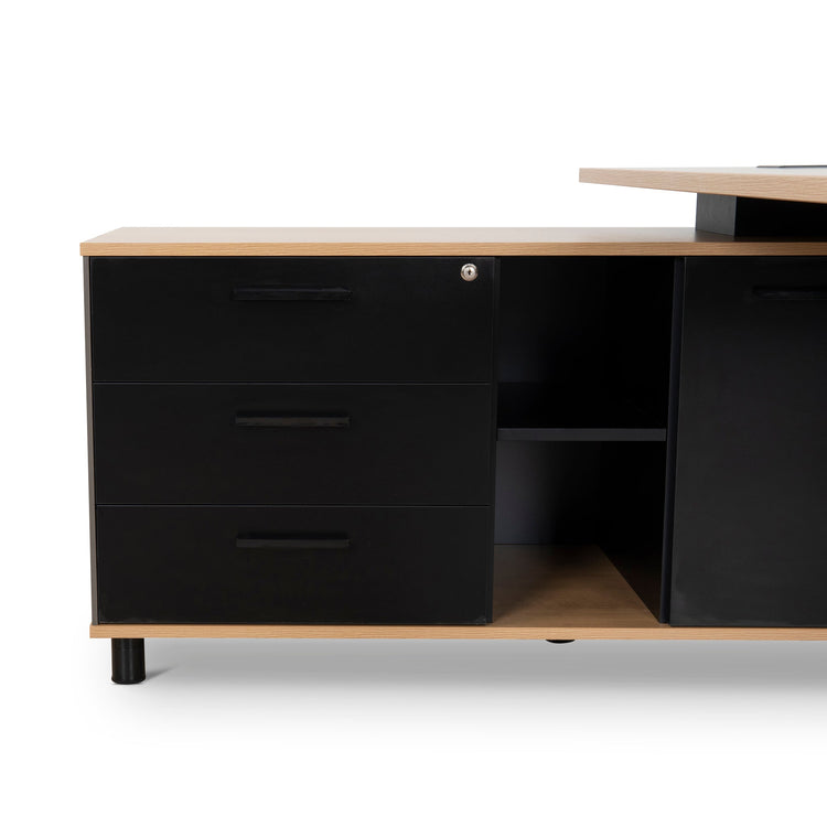 Halo 1.8m Executive Desk with Left Return – Natural, Black Legs – view 7