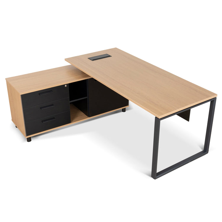 Halo 1.8m Executive Desk with Left Return – Natural, Black Legs – view 3