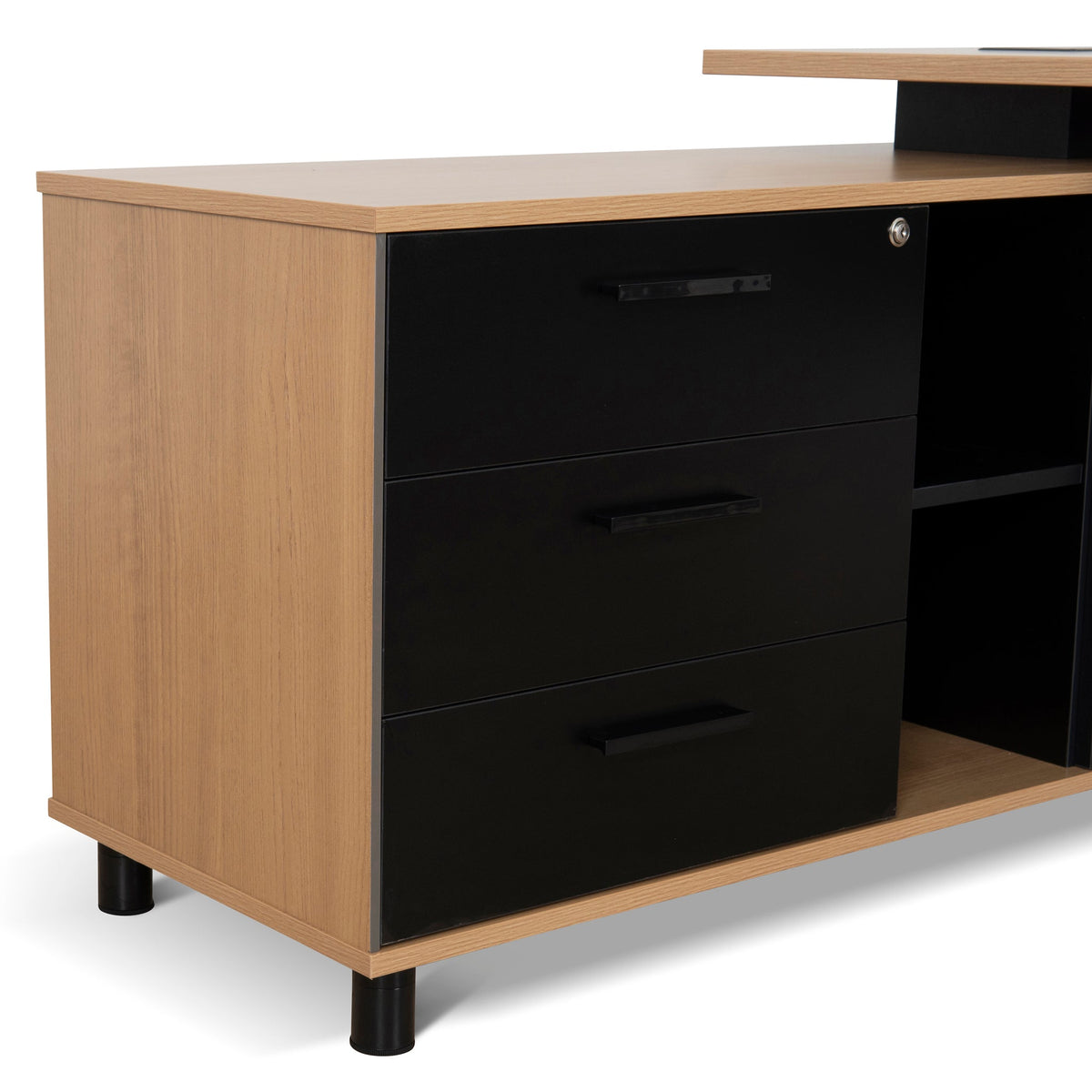 Halo 1.8m Executive Desk with Left Return – Natural, Black Legs – view 8