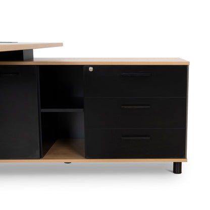 1.8m Executive Desk Right Return with Black Legs - Natural