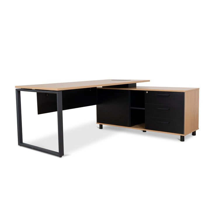 Halo 1.8m Executive Desk with Right Return – Natural, Black Legs