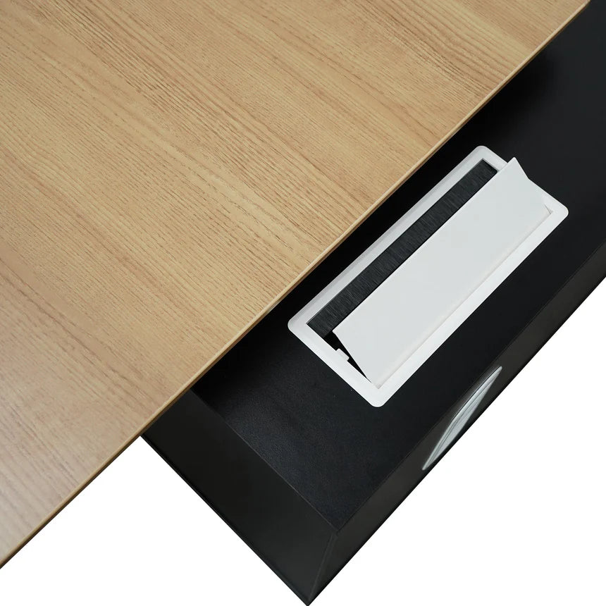 Masha 1.95m Executive Desk Left Return - Black Frame with Natural Top and Drawers
