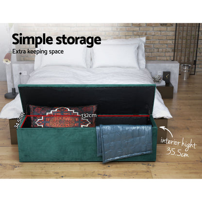 Artiss Storage Ottoman Blanket Box Velvet Foot Stool Rest Chest Couch Green