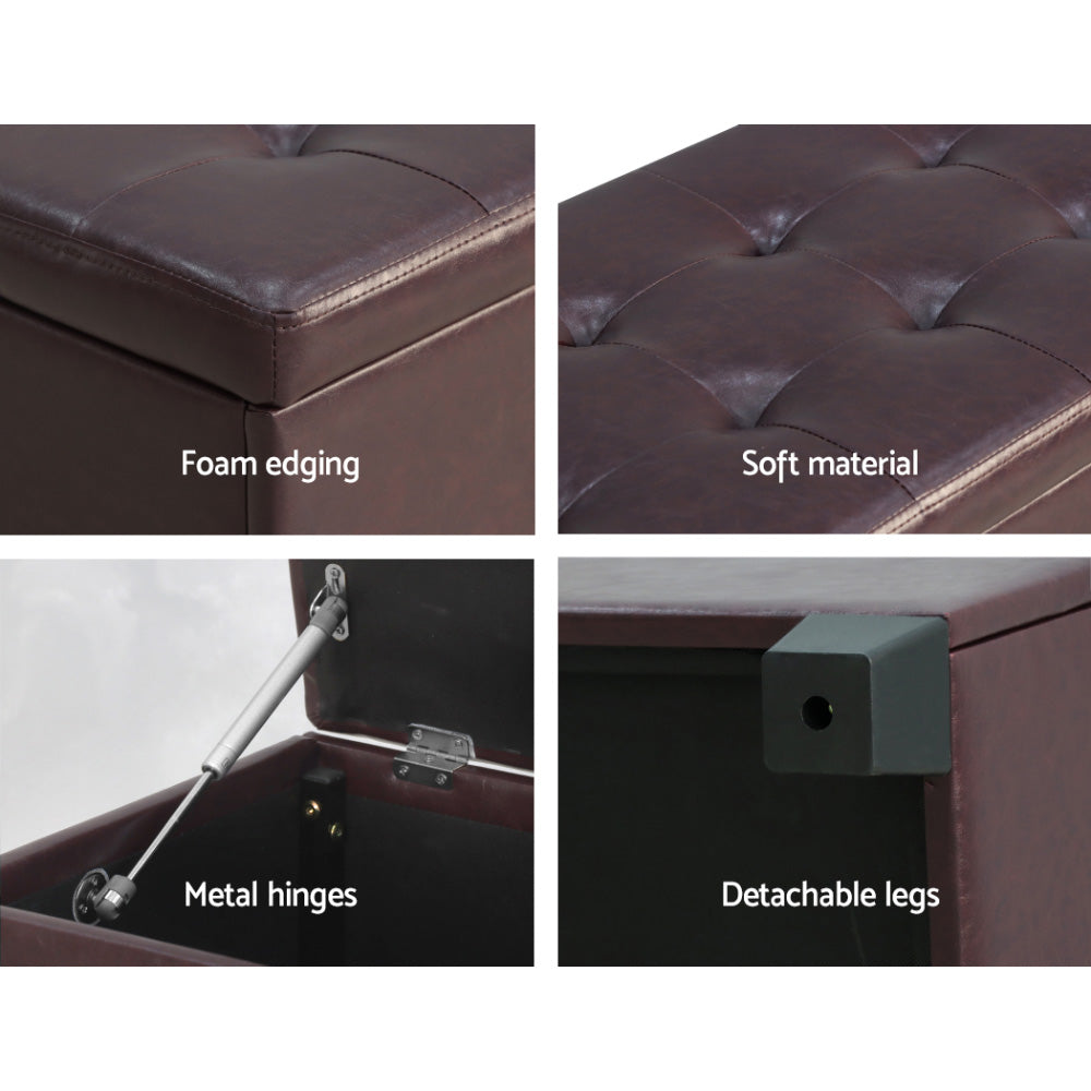 Artiss Leather Storage Ottoman - Brown