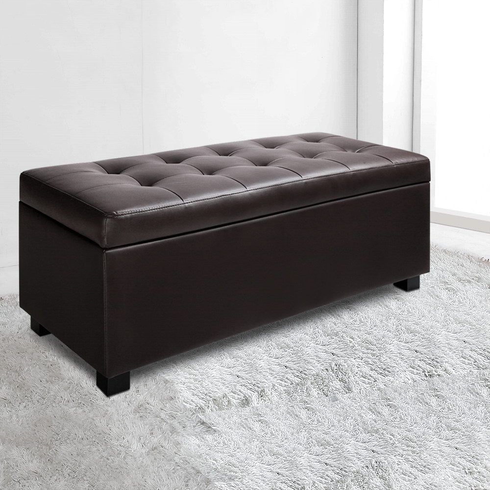 Artiss Leather Storage Ottoman - Brown
