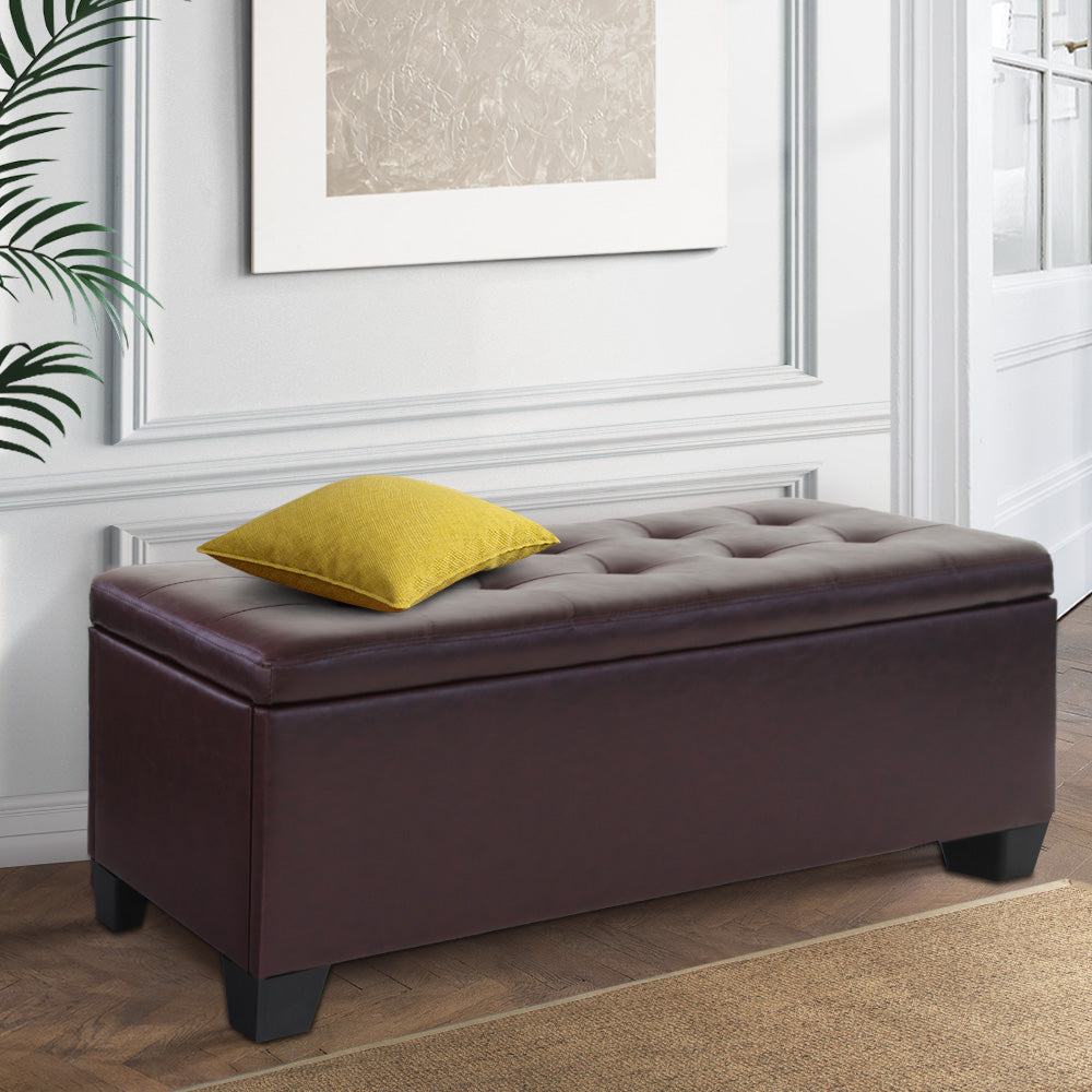 Artiss Leather Storage Ottoman - Brown