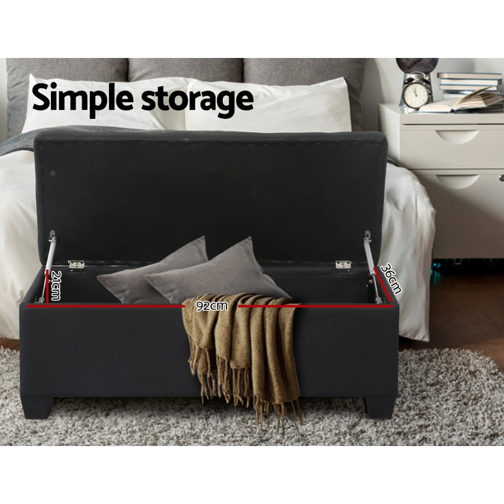 Artiss Storage Ottoman Blanket Box 97cm Linen Black