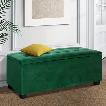 Artiss Storage Ottoman Blanket Box 97cm Velvet Green