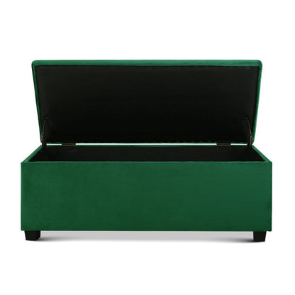 Artiss Storage Ottoman Blanket Box 97cm Velvet Green