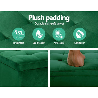 Artiss Storage Ottoman Blanket Box 97cm Velvet Green