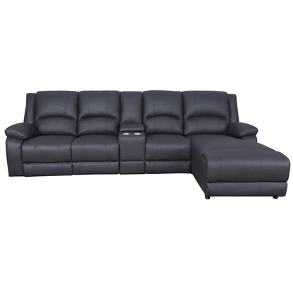 Oberon Rhino Fabric Recliner RHF Chaise Sofa 3 Seater - Onyx