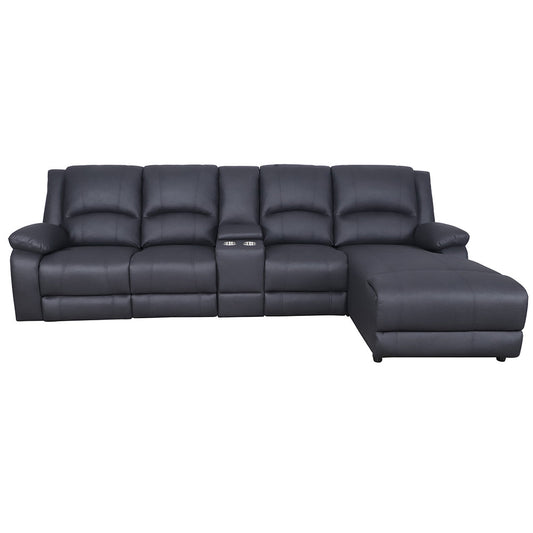 Oberon Rhino Fabric Recliner RHF Chaise Sofa 3 Seater - Onyx