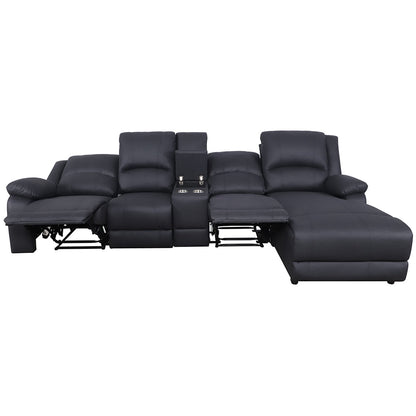 Oberon Rhino Fabric Recliner RHF Chaise Sofa 3 Seater - Onyx
