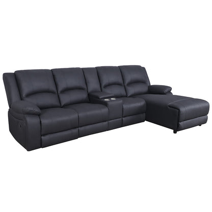 Oberon Rhino Fabric Recliner RHF Chaise Sofa 3 Seater - Onyx