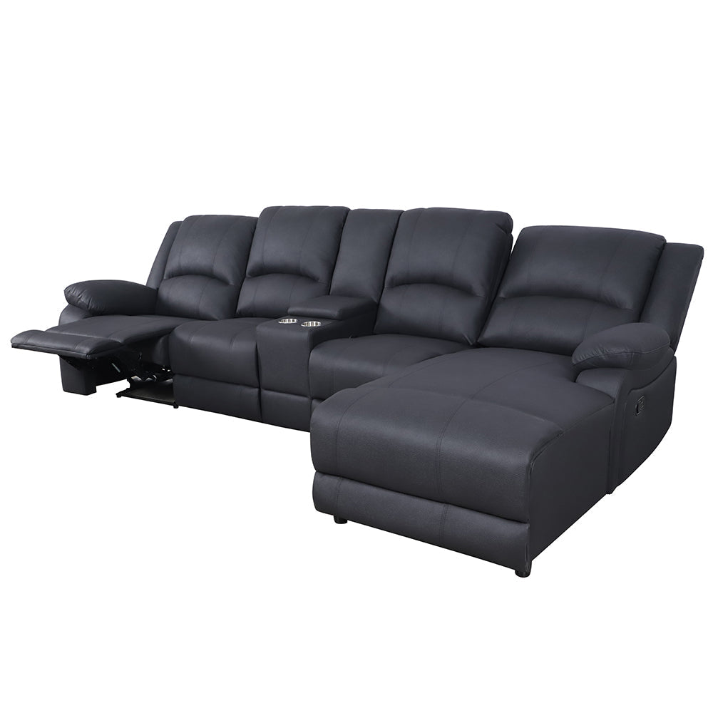 Oberon Rhino Fabric Recliner RHF Chaise Sofa 3 Seater - Onyx