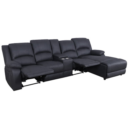 Oberon Rhino Fabric Recliner RHF Chaise Sofa 3 Seater - Onyx