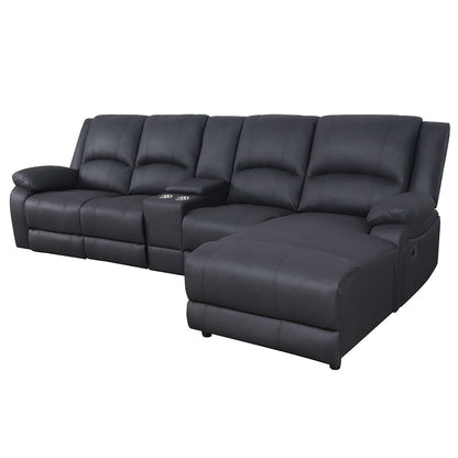 Oberon Rhino Fabric Recliner RHF Chaise Sofa 3 Seater - Onyx