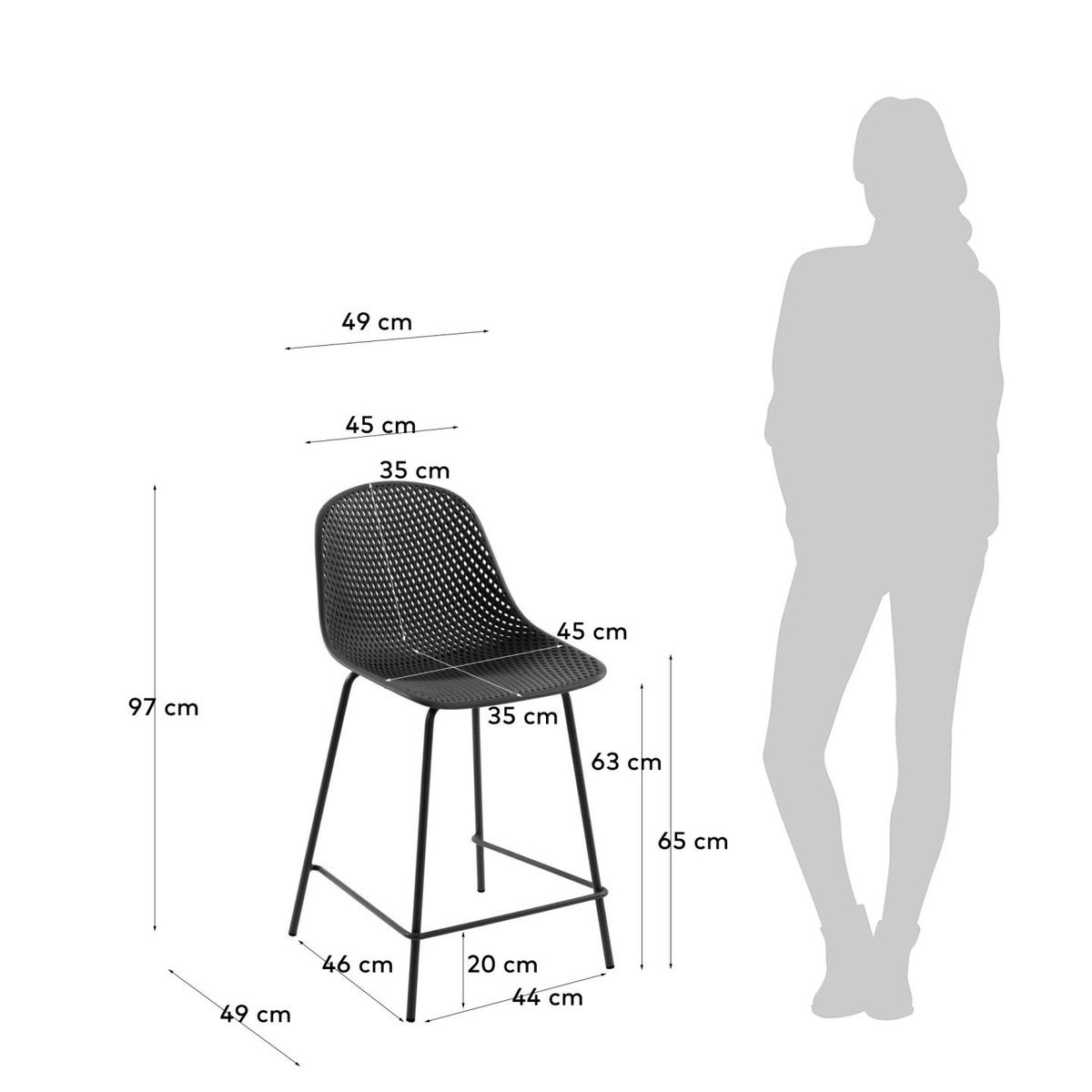 Quinby Outdoor Bar Stool - Black
