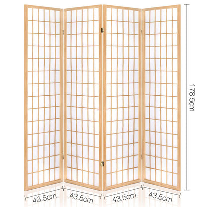 Artiss 4 Panel Room Divider Screen 174x179cm Natural