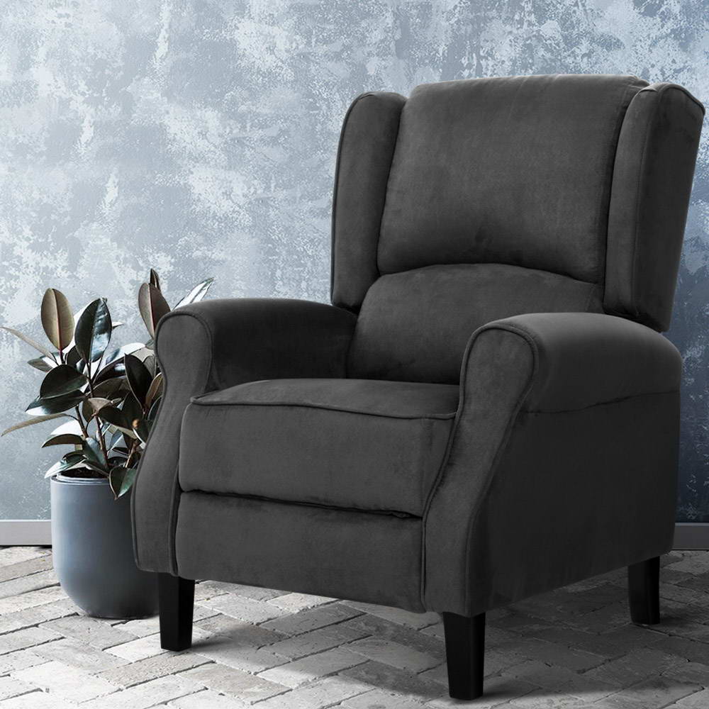 Recliner Chair Adjustable Sofa Lounge Soft Suede Armchair Couch Charcoal