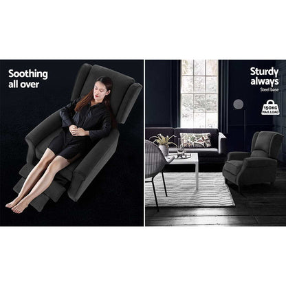 Recliner Chair Adjustable Sofa Lounge Soft Suede Armchair Couch Charcoal