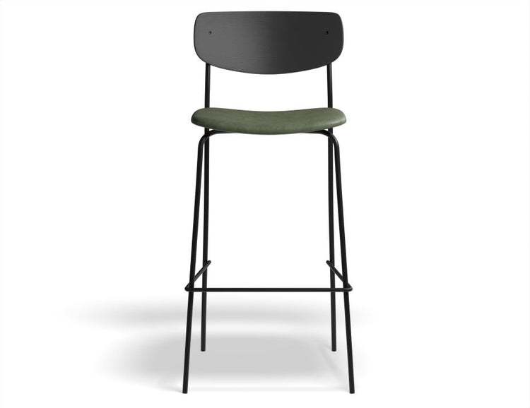 Rylie Stool - Padded Seat with Black Backrest - 75cm Bar Height - Green Vegan Leather Seat