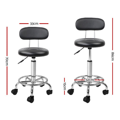 Artiss 2x Salon Stool Swivel Chair Backrest Black