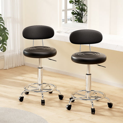 Artiss 2x Salon Stool Swivel Chair Backrest Black