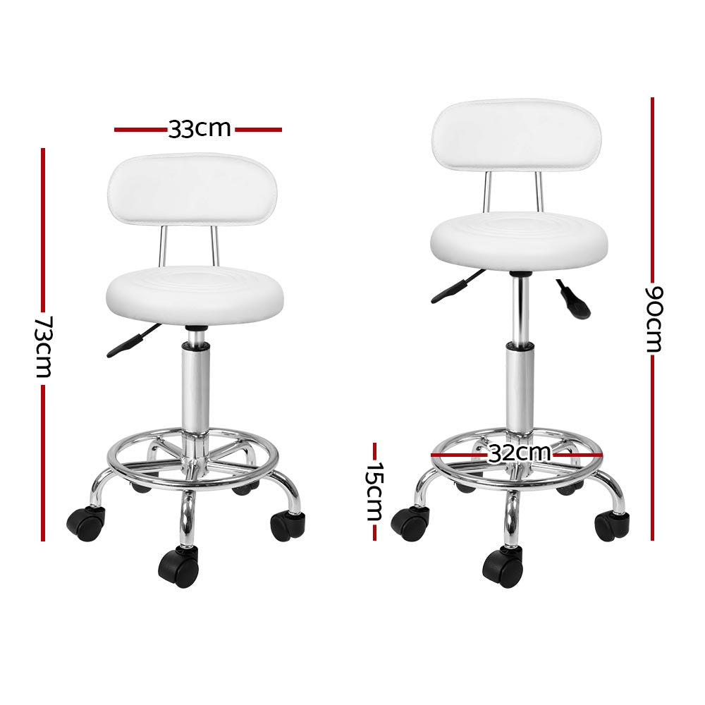 Artiss 2x Salon Stool Swivel Chair Backrest White