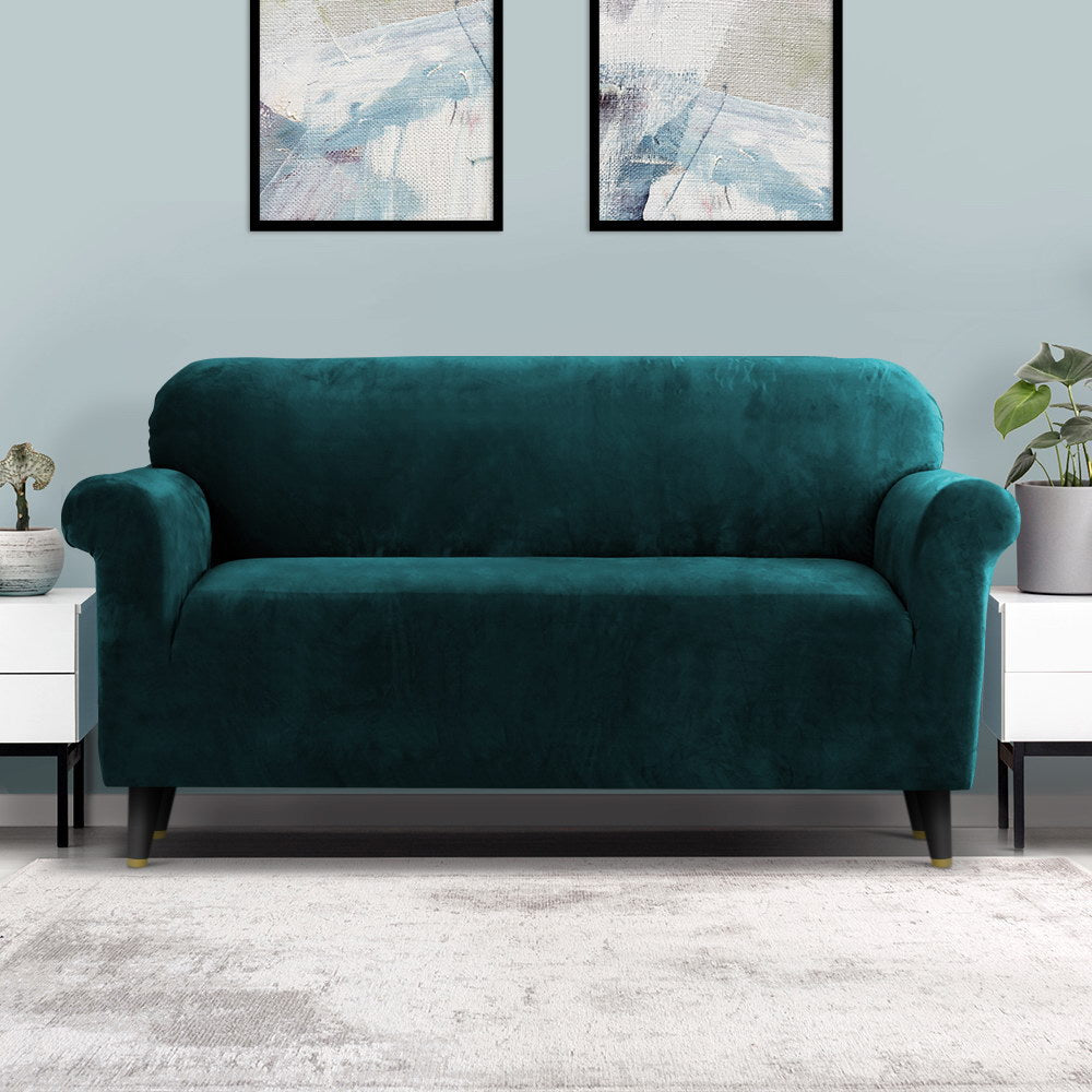 Velvet Sofa Cover Plush Couch Cover Lounge Slipcover 3 Seater Agate Green