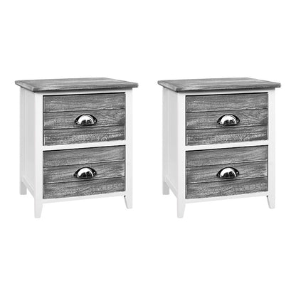 RETURNS STOCK - BRAND NEW - 2x Bedside Table Nightstands 2 Drawers Storage Cabinet Bedroom Side Grey