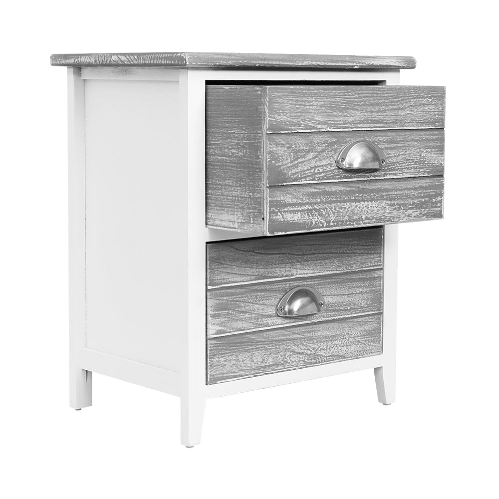 RETURNS STOCK - BRAND NEW - 2x Bedside Table Nightstands 2 Drawers Storage Cabinet Bedroom Side Grey
