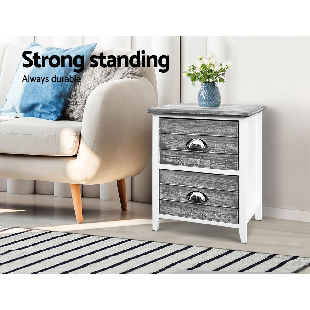 RETURNS STOCK - BRAND NEW - 2x Bedside Table Nightstands 2 Drawers Storage Cabinet Bedroom Side Grey