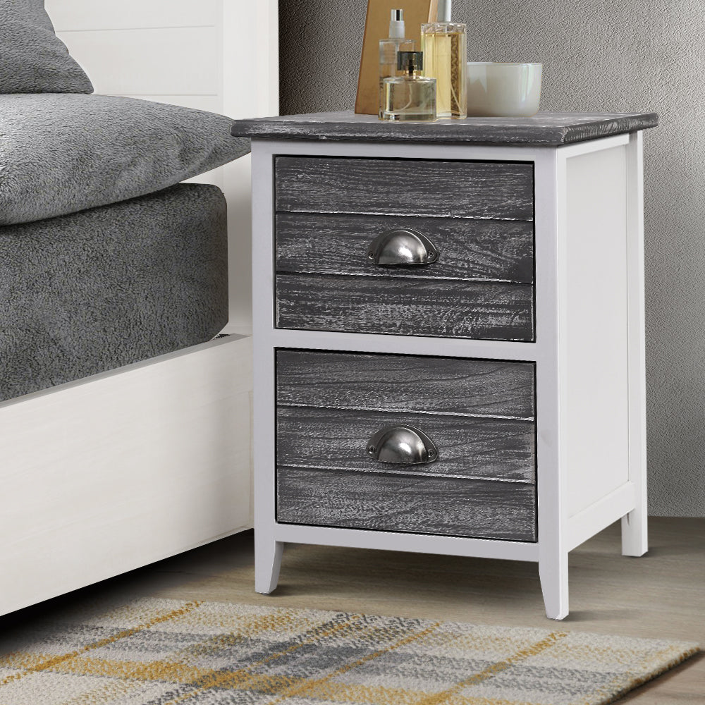 RETURNS STOCK - BRAND NEW - 2x Bedside Table Nightstands 2 Drawers Storage Cabinet Bedroom Side Grey