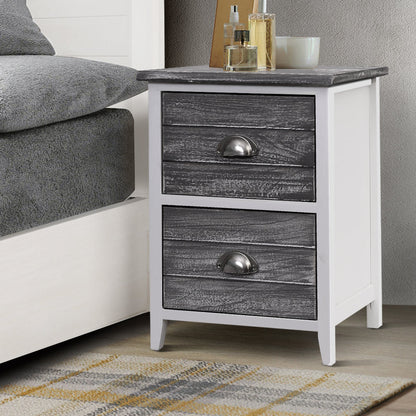 RETURNS STOCK - BRAND NEW - 2x Bedside Table Nightstands 2 Drawers Storage Cabinet Bedroom Side Grey