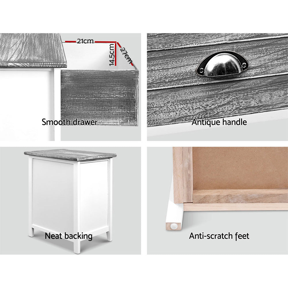 2x Bedside Table Nightstands 2 Drawers Storage Cabinet Bedroom Side Grey