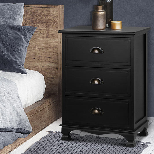 Artiss Vintage Bedside Table Chest Storage Cabinet Nightstand Black