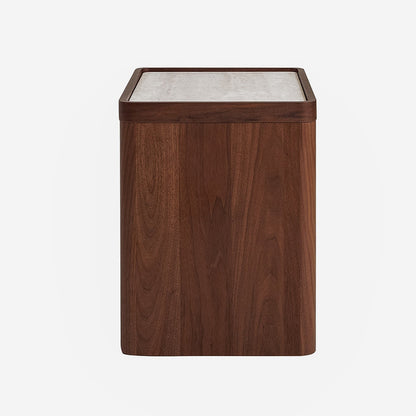 Glass Top Bedside Table - Walnut