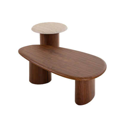 Walnut Side Table - Stone Look Beige
