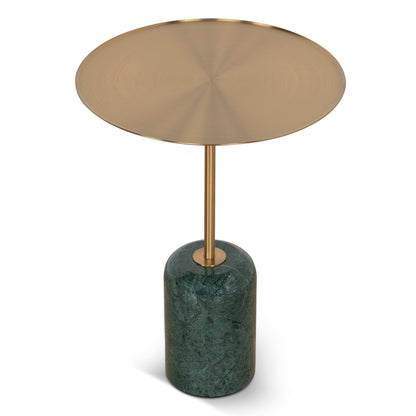 CST10320-NY 45cm Brushed Gold Side Table - Green Crystal