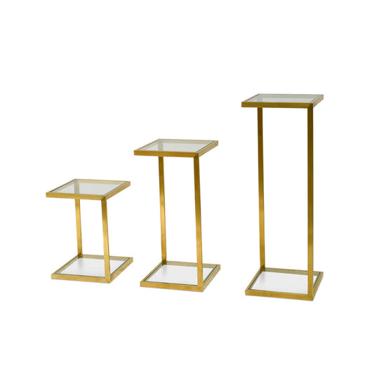 Set of 3 Glass Side Table - Gold Base