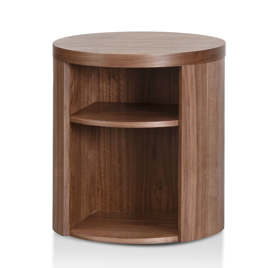 Round Wooden Bedside Table - Walnut