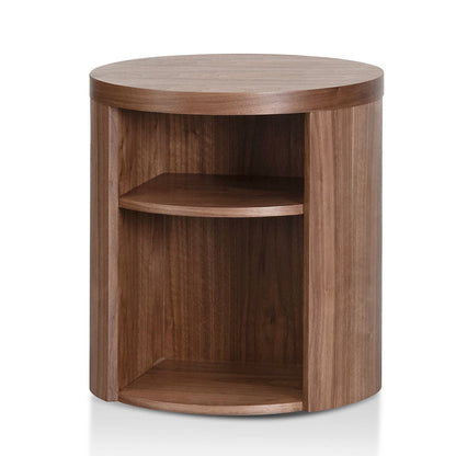 Round Wooden Bedside Table - Walnut