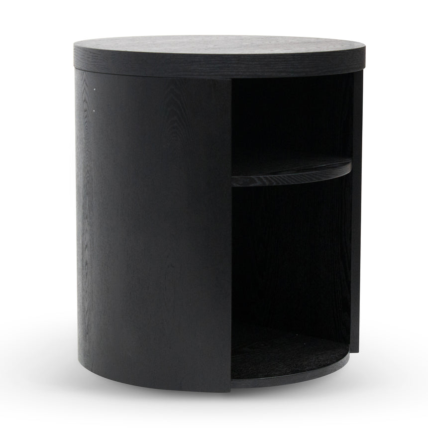 Round Wooden Bedside Table - Black Mountain