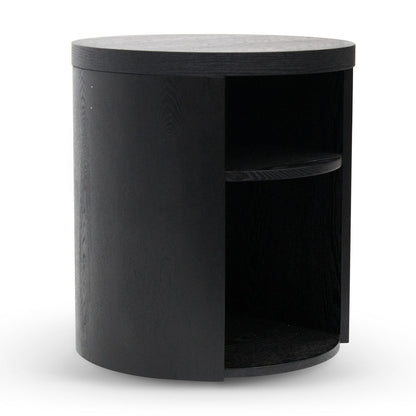 Round Wooden Bedside Table - Black Mountain