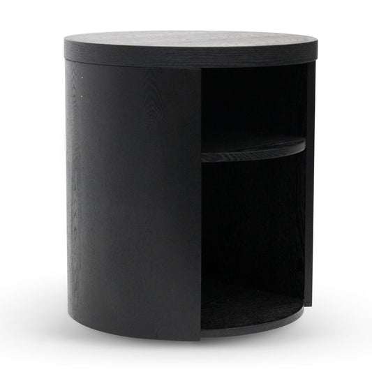 Round Wooden Bedside Table - Black Mountain