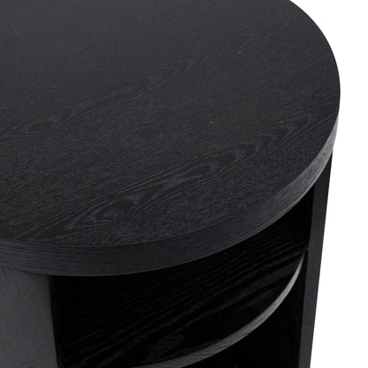 CST8084-BB Round Wooden Bedside Table - Black Mountain