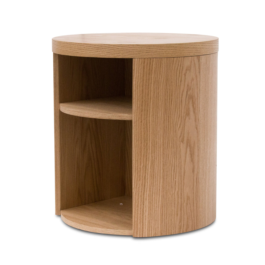 Round Wooden Bedside Table - Natural